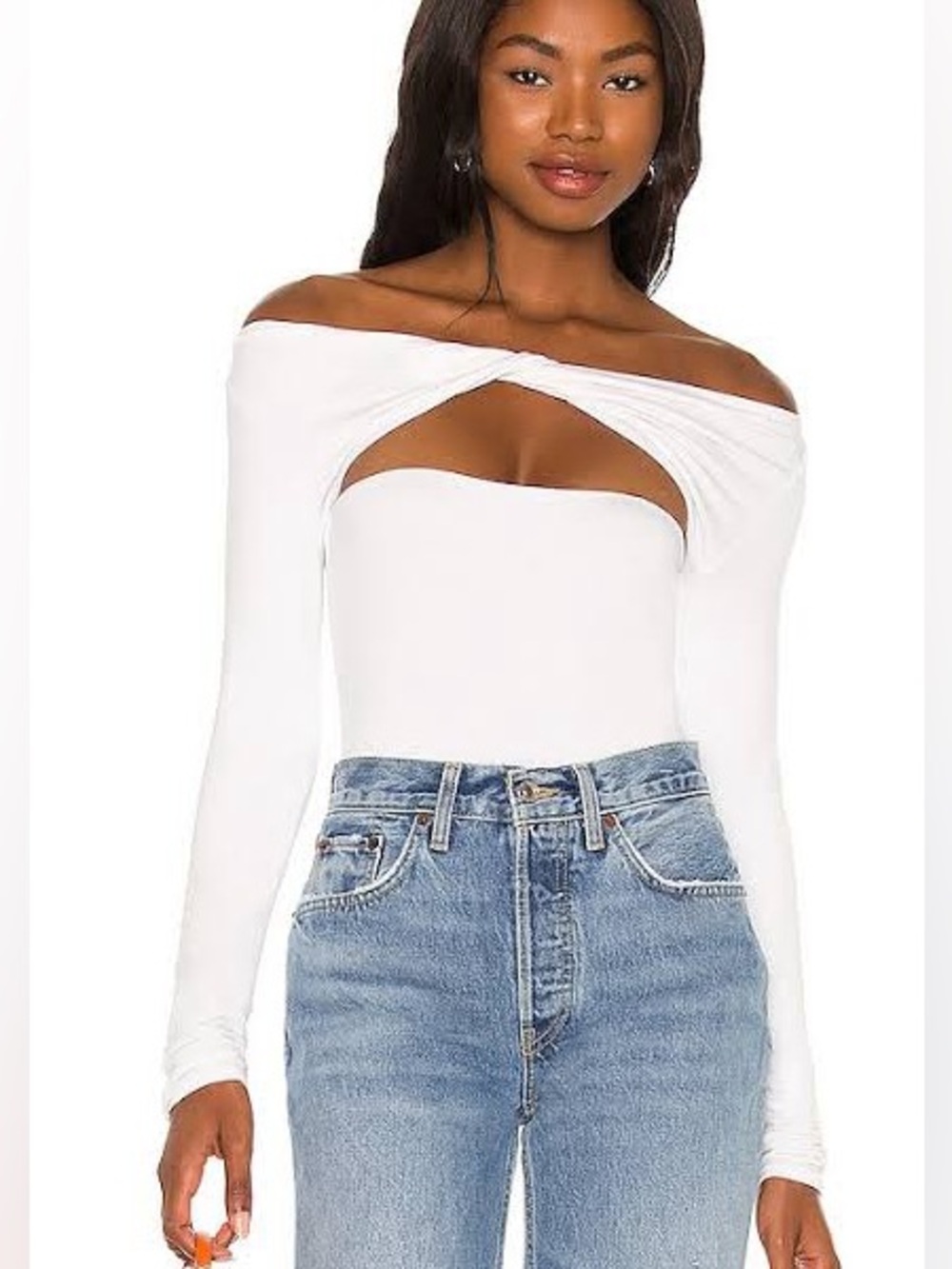 SER.O.YA Off-Shoulder Twist Cutout Long Sleeve